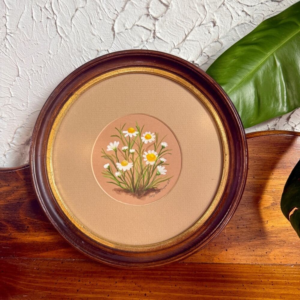 Original Daisy Painting by Sally Parks Dwyer, Framed Botanical Art